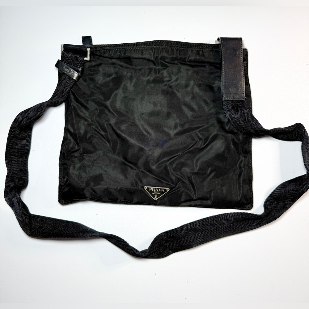 Prada Square Black Nylon Tessuto Flat Crossbody Bag Logo Emblem